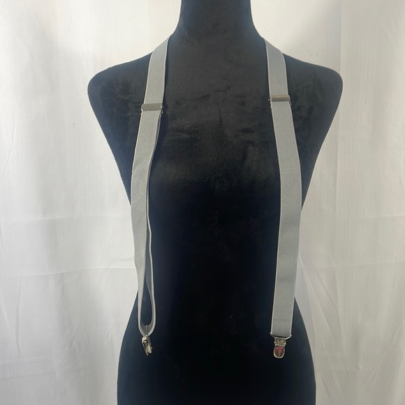 Grey suspenders with silver hardware,Adjustable straps, Y-Back,Pant Clips,Unisex - Picture 2 of 4
